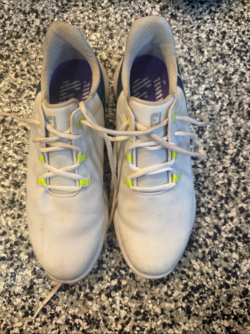 FootJoy White women’s Athletic Golf Shoes with Neon Yellow Accents